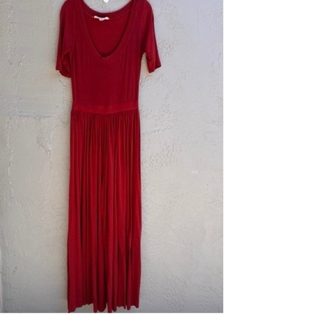 Free People Beach Red Short Sleeve Pleated Palazzo Wide Leg Jumpsuit MEDIUM - Picture 2 of 9